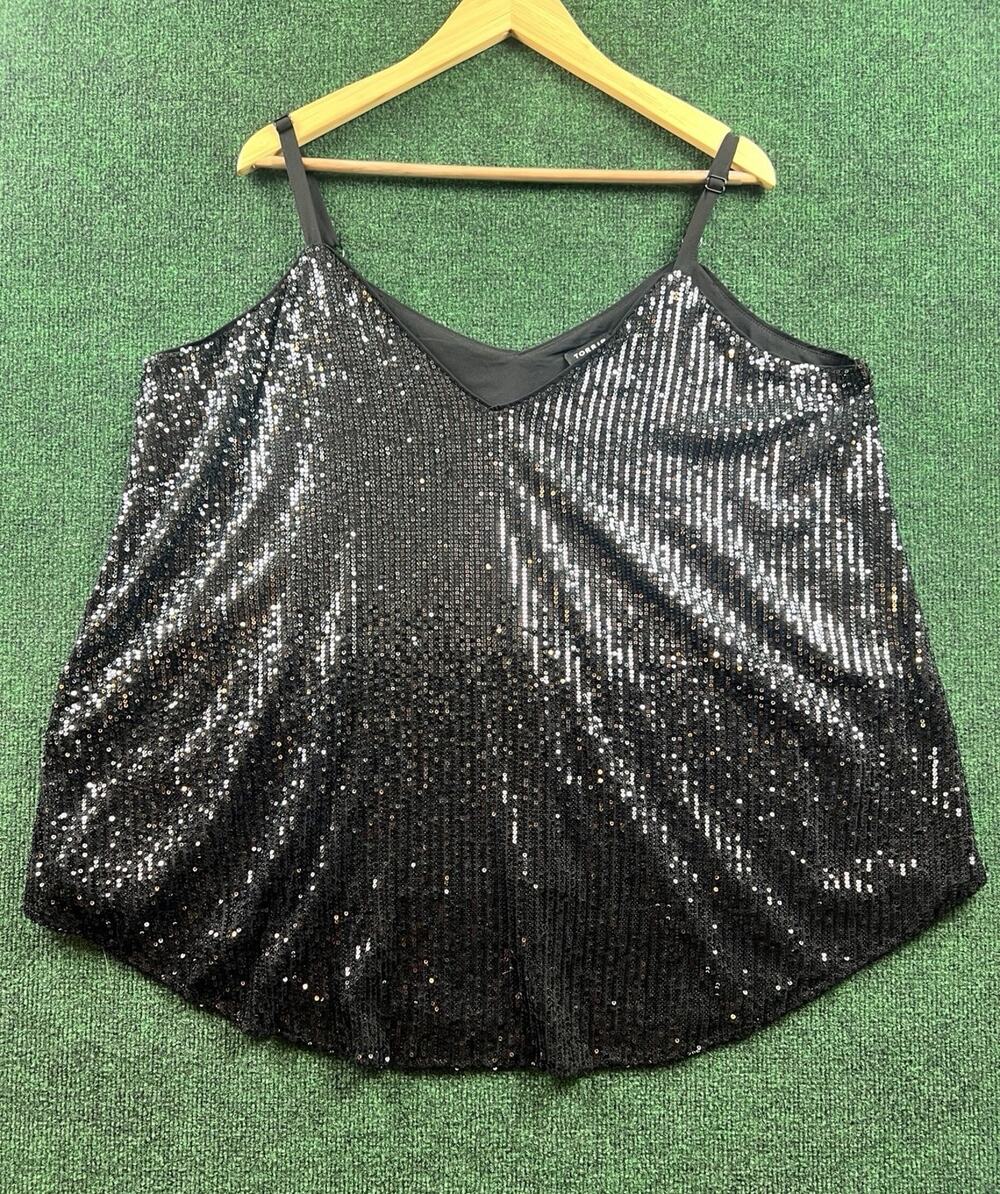 Torrid Black Sequin Camisole Tank Adjustable Straps Lined